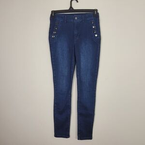 LASCANA High-Rise Size 4 Skinny Jeans Navy Blue Sailor Button Front Women’s